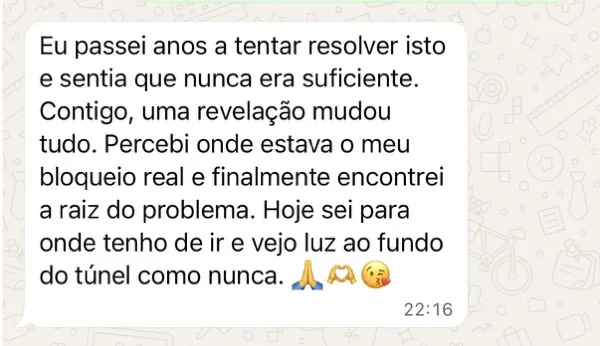 Captura de ecrã de WhatsApp: testemunho de uma mulher que encontrou a raiz do bloqueio